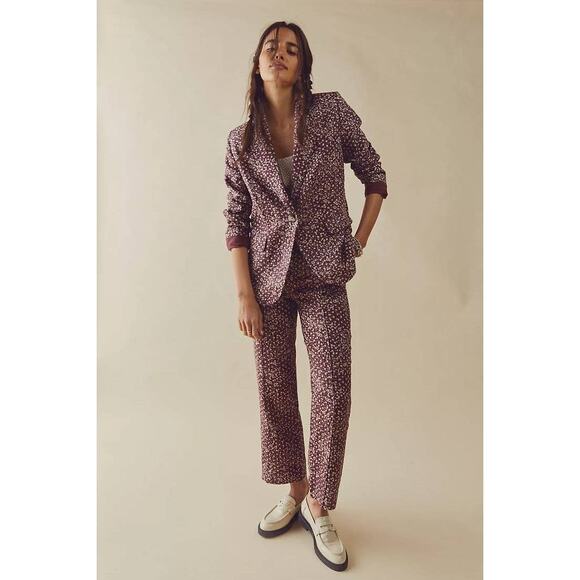 New Free People Maggie Suit Set BLAZER & PANTS $268 SIZE 2 Plum Floral - Picture 2 of 4